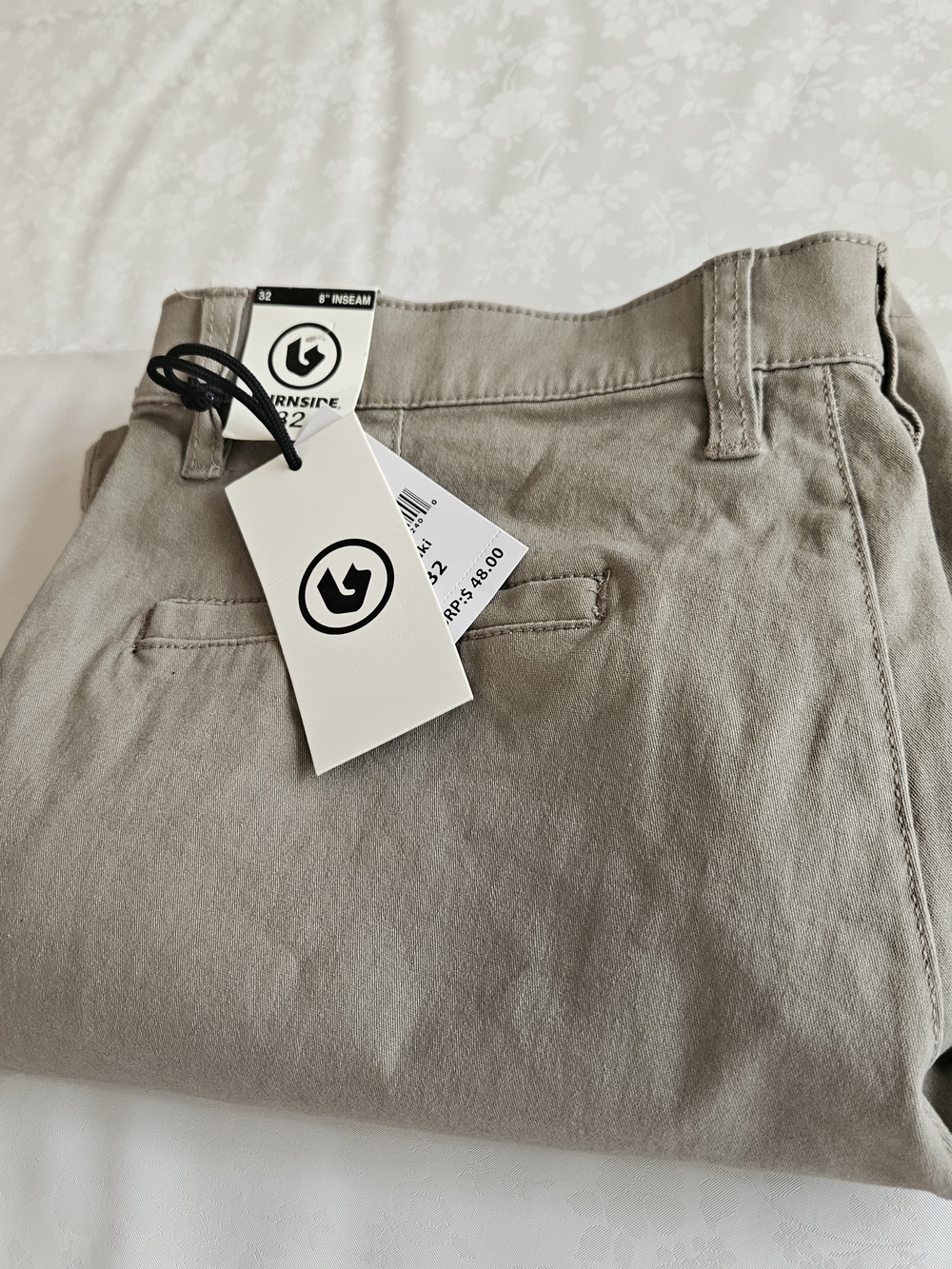 Burnside Men's Chino Shorts Size 32 NWT Khaki Tan 8" Inseam Elastic Waist - Picture 13 of 13